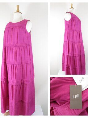 J. Jill Plus Size Solid Magenta Pink Peasant Sleeveless Maxi Dress XL 16 18 $139